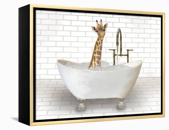 Giraffe In Bathtub-Matthew Piotrowicz-Framed Stretched Canvas