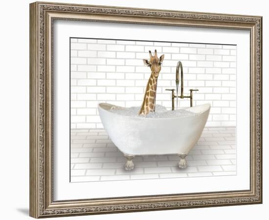 Giraffe In Bathtub-Matthew Piotrowicz-Framed Art Print