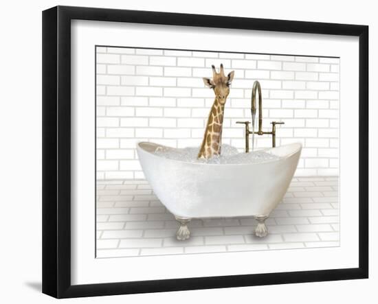 Giraffe In Bathtub-Matthew Piotrowicz-Framed Art Print