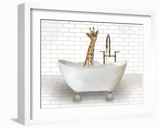 Giraffe In Bathtub-Matthew Piotrowicz-Framed Art Print