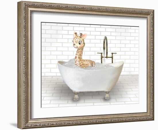 Giraffe In Bathtub-Matthew Piotrowicz-Framed Art Print