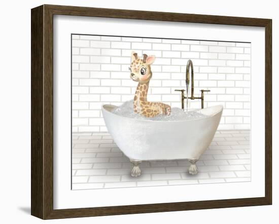 Giraffe In Bathtub-Matthew Piotrowicz-Framed Art Print