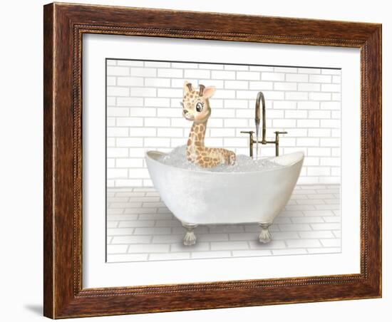 Giraffe In Bathtub-Matthew Piotrowicz-Framed Art Print