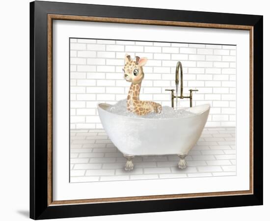 Giraffe In Bathtub-Matthew Piotrowicz-Framed Art Print