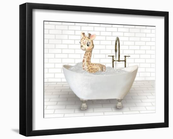 Giraffe In Bathtub-Matthew Piotrowicz-Framed Art Print