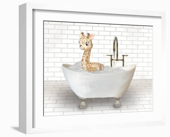 Giraffe In Bathtub-Matthew Piotrowicz-Framed Art Print