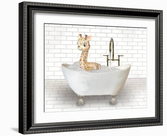 Giraffe In Bathtub-Matthew Piotrowicz-Framed Art Print