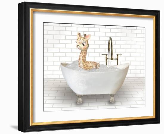 Giraffe In Bathtub-Matthew Piotrowicz-Framed Art Print