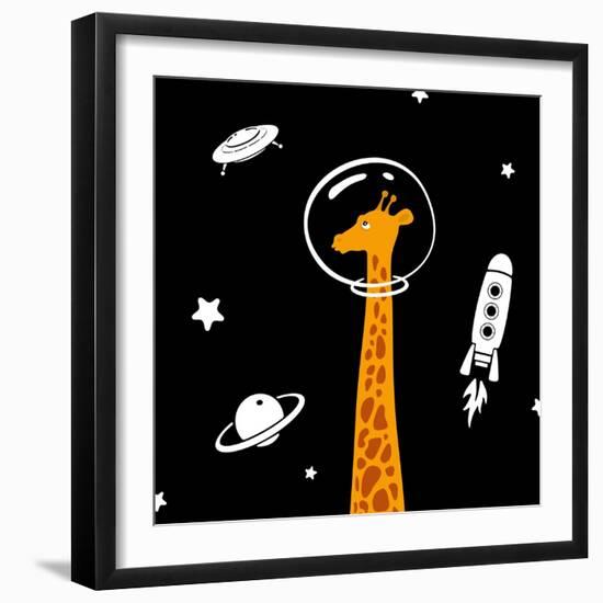 Giraffe in Space-Evgeny Bakal-Framed Art Print