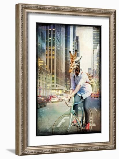 Giraffe on a Bike-GI ArtLab-Framed Giclee Print