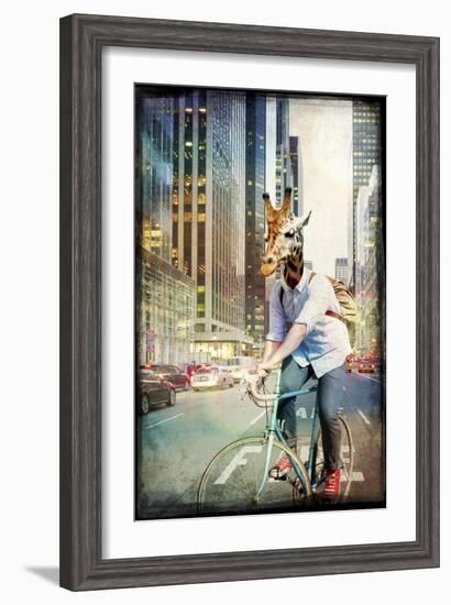 Giraffe on a Bike-GI ArtLab-Framed Giclee Print