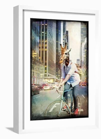 Giraffe on a Bike-GI ArtLab-Framed Giclee Print