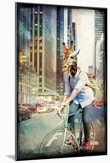 Giraffe on a Bike-GI ArtLab-Mounted Giclee Print