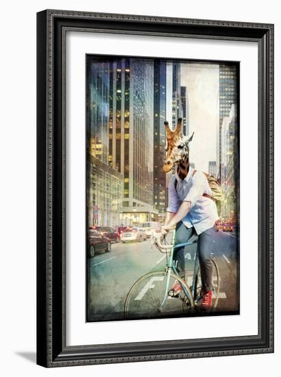 Giraffe on a Bike-GI ArtLab-Framed Giclee Print