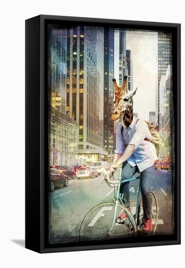 Giraffe on a Bike-GI ArtLab-Framed Premier Image Canvas