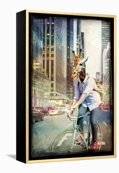 Giraffe on a Bike-GI ArtLab-Framed Premier Image Canvas