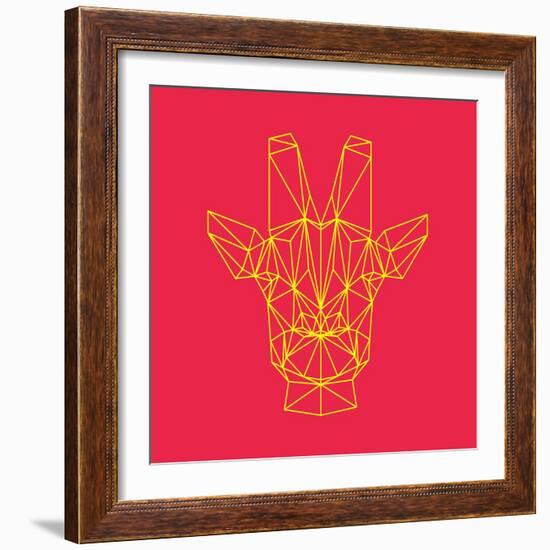 Giraffe on Red-Lisa Kroll-Framed Art Print