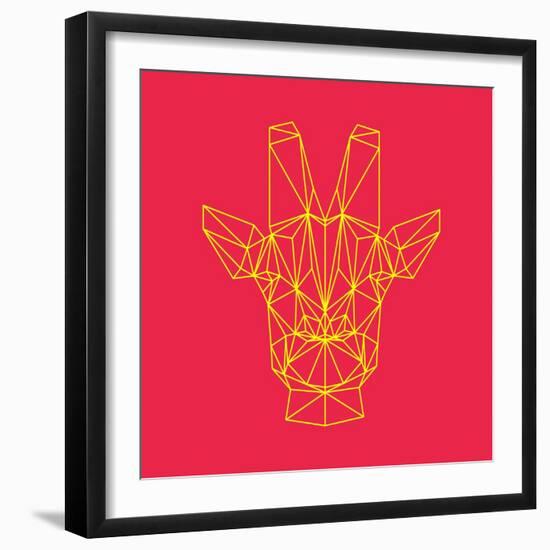 Giraffe on Red-Lisa Kroll-Framed Art Print