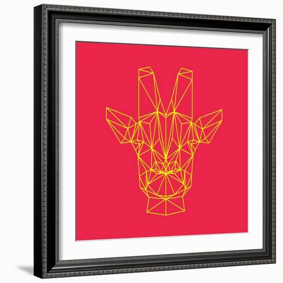 Giraffe on Red-Lisa Kroll-Framed Art Print