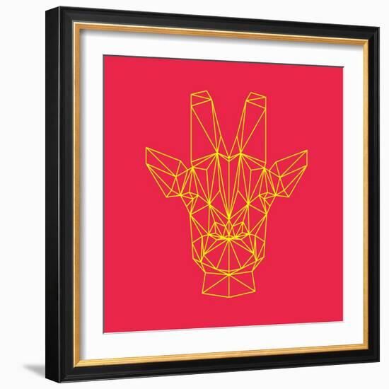 Giraffe on Red-Lisa Kroll-Framed Art Print