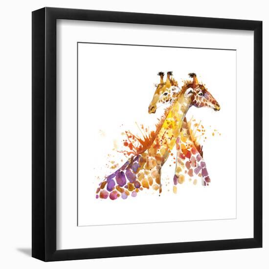 Giraffe Watercolor Illustration with Splash Textured Background.-Faenkova Elena-Framed Art Print