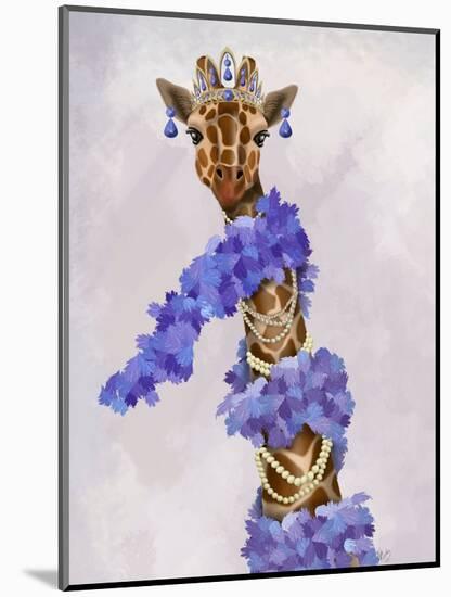 Giraffe with Purple Boa-Fab Funky-Mounted Art Print