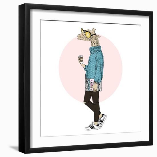 Giraffe Woman Dressed up in Knitted Pullover-Olga_Angelloz-Framed Art Print