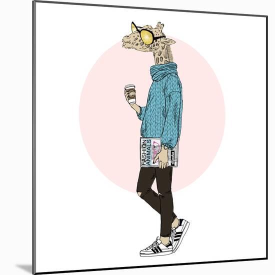 Giraffe Woman Dressed up in Knitted Pullover-Olga_Angelloz-Mounted Art Print