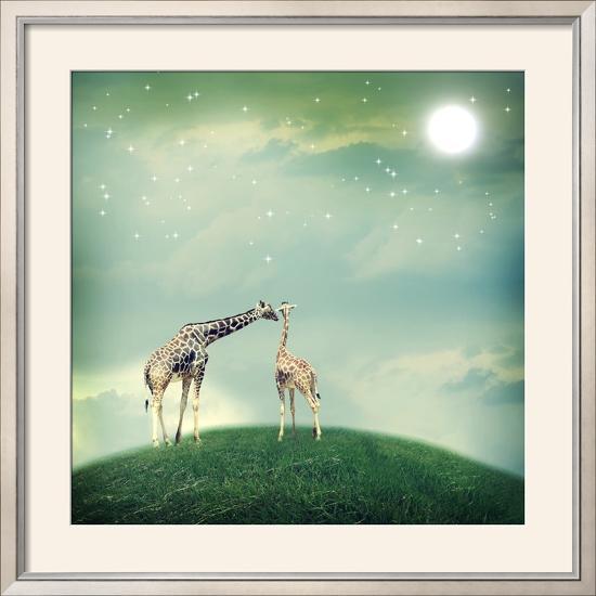 Giraffes In Friendship Or Love Concept Image-Melpomene-Framed Art Print