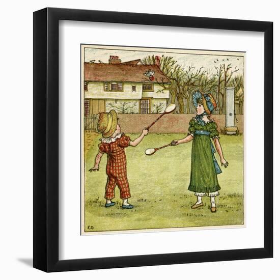 Girl and Boy Playing Shuttlecock and Battledore on the Grass-Kate Greenaway-Framed Art Print