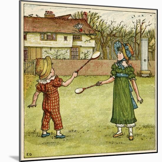 Girl and Boy Playing Shuttlecock and Battledore on the Grass-Kate Greenaway-Mounted Art Print