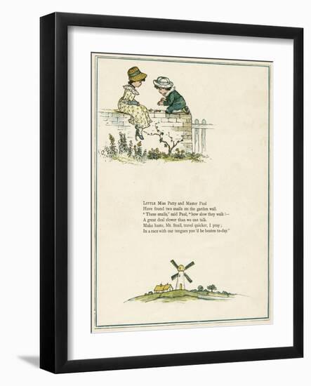 Girl and Boy Sitting on a Garden Wall-Kate Greenaway-Framed Art Print