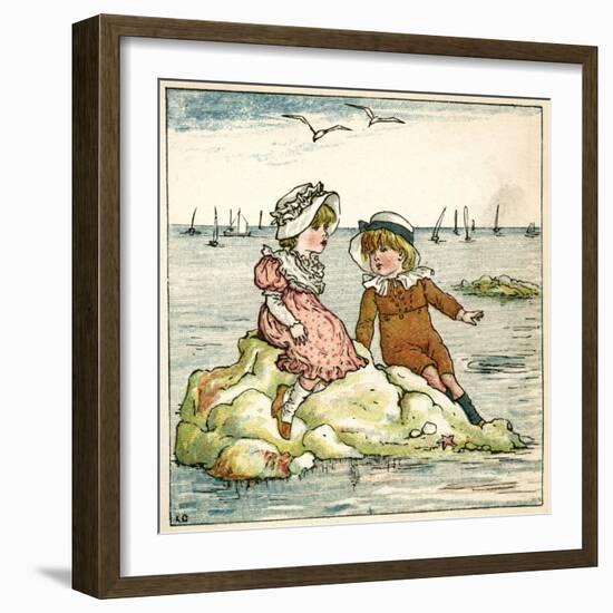 Girl and Boy Sitting on a Rock-Kate Greenaway-Framed Art Print