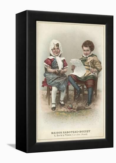 Girl and Boy Wearing Traditional Costume-null-Framed Premier Image Canvas