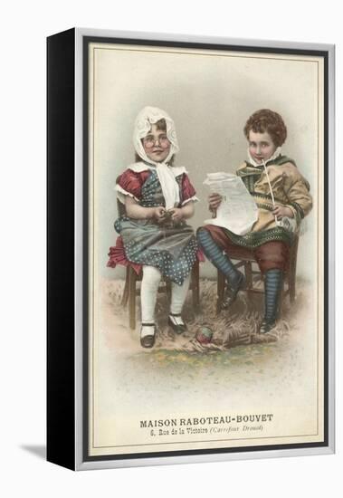 Girl and Boy Wearing Traditional Costume-null-Framed Premier Image Canvas