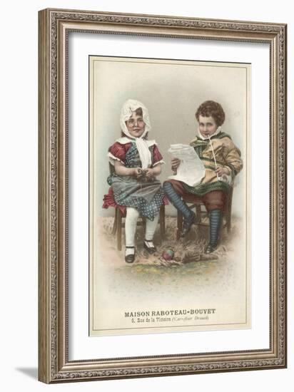 Girl and Boy Wearing Traditional Costume-null-Framed Giclee Print