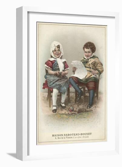 Girl and Boy Wearing Traditional Costume-null-Framed Giclee Print