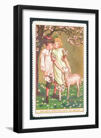 Girl and Boy with Lamb, Christmas Card-null-Framed Giclee Print