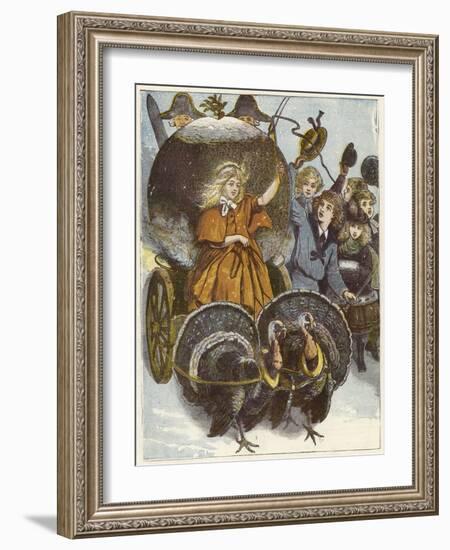 Girl and Chariot Being Pulled by Turkeys-null-Framed Giclee Print