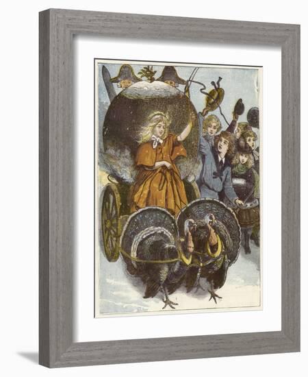 Girl and Chariot Being Pulled by Turkeys-null-Framed Giclee Print