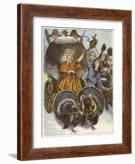 Girl and Chariot Being Pulled by Turkeys-null-Framed Giclee Print