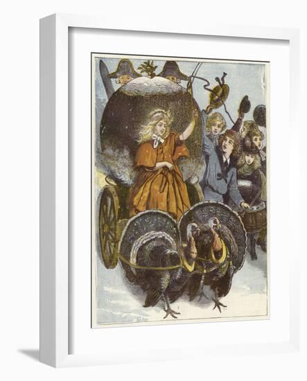 Girl and Chariot Being Pulled by Turkeys-null-Framed Giclee Print