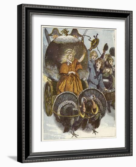 Girl and Chariot Being Pulled by Turkeys-null-Framed Giclee Print