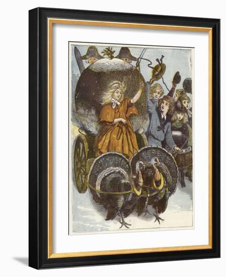 Girl and Chariot Being Pulled by Turkeys-null-Framed Giclee Print