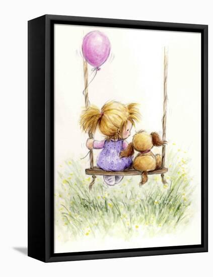 Girl and Dog on Swing-MAKIKO-Framed Premier Image Canvas