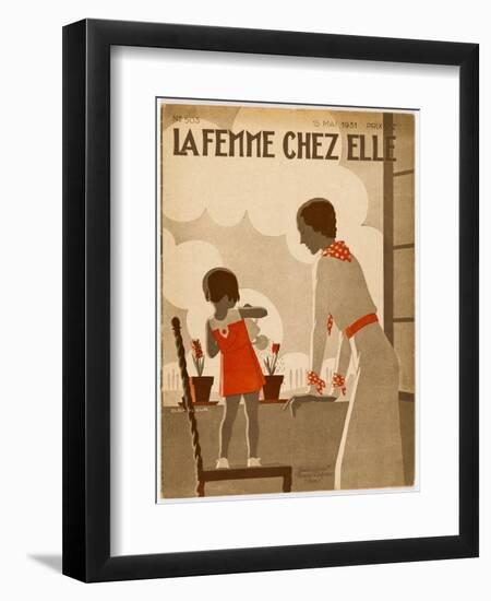 Girl and Mama Water Pots-null-Framed Art Print