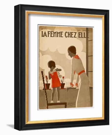 Girl and Mama Water Pots-null-Framed Art Print