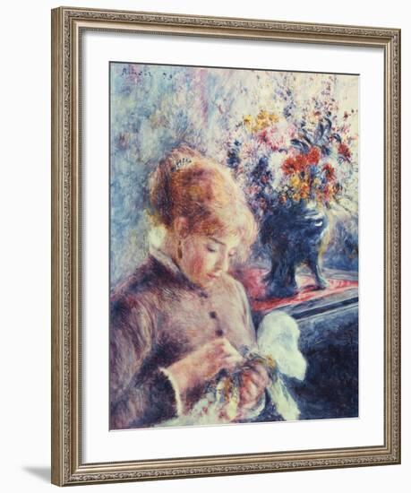 Girl and Petit Point-Pierre-Auguste Renoir-Framed Premium Giclee Print