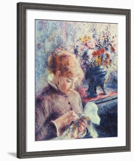 Girl and Petit Point-Pierre-Auguste Renoir-Framed Premium Giclee Print