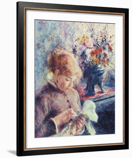 Girl and Petit Point-Pierre-Auguste Renoir-Framed Premium Giclee Print